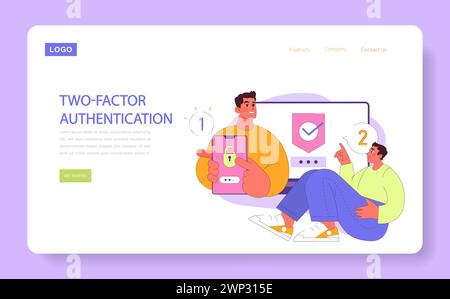Two-Factor Authentication concept. Smiling user secures his device with password and approved check. Safety steps for online data. Enhanced login protection. Flat vector illustration. Stock Vector