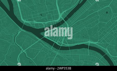 Background Pittsburgh map, Pennsylvania, United States, green city poster. Vector map with roads and water. Widescreen proportion, digital flat design Stock Vector