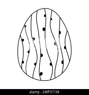Ester egg with green sprouts or lines, doodle style flat vector outline illustration for kids coloring book Stock Vector