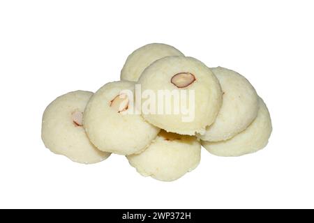 Indian Sweets made from Milk Powder and sugar called as peda or pedha isolated on white Stock Photo