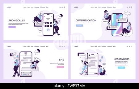 Mobile Communication visuals. Exploring telephonic conversations, texting, and instant messaging interfaces. Interactive digital lifestyle showcased on mobile screens. Vector illustration Stock Vector