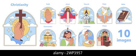 Christianity set. Sacred symbols and religious practices. Belief in ...