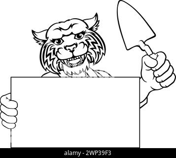 Bricklayer Wildcat Trowel Tool Handyman Mascot Stock Vector
