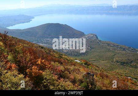 Heavenly Horizons, aerial perspective of Ohrid lake and clouds. Stock Photo