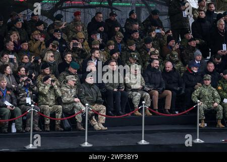 Korzeniewo, Pomorskie, Poland on March 5, 2024. President of Poland, Andrzej Duda and the President of Lithuania, Gitanas Nausėda (secend raw, middle) watch as servicemen present river transfer of tanks and armored vehicles via Vistula river during NATO's Dragon-24 exercise, a part of large scale Steadfast Defender-24 exercise. The exercises, which take place mainly in Central Europe, involve some 90,000 troops from all NATO countries as well as Sweden. The aim of Steadfast Defender-24 is to deter and present defensive abilities in the face of aggression. Credit: Dominika Zarzycka/Alamy Live N Stock Photo