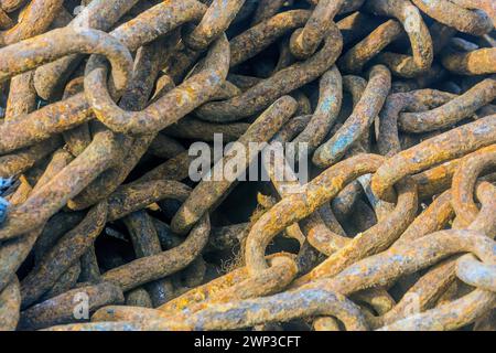 Rusty chains on Conwy Quayside. Stock Photo