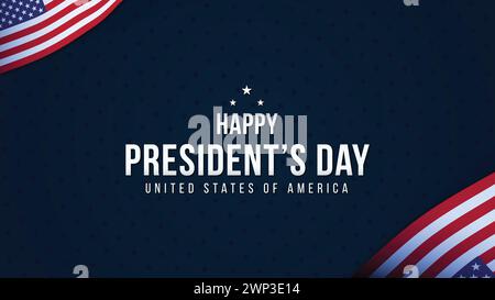 Happy Presidents Day Blue Background Design with Text, Stars and National Flags. Banner, Poster Stock Vector