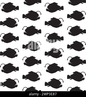 Vector seamless pattern of angler fish silhouette  Stock Vector