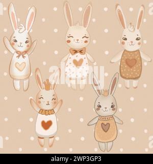 Collection of hand drawn bunnies for your designs, patterns, cards, website, tshirt, stationery, kids cards, children clothing, babies room, home deco Stock Photo