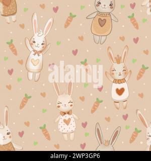 Bunnies seamless pattern for kids, children and babies. Soft and pastel colors, harmony, delicate and beautiful design Stock Photo