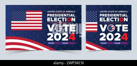 Set Of Vote 2024. Presidential election day in United States. Election 2024 USA. Political election campaign Vote day November 5 US banner background Stock Vector