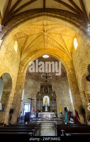 Nave of the Church of Our Lady of Mercy in the old Colonial City of Santo Domingo, Dominican Republic.  Completed in 1555 A.D.  UNESCO World Heritage Stock Photo