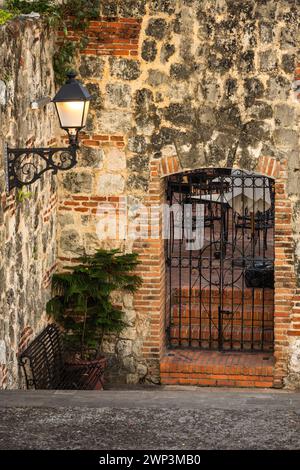 Part of the old city wall of the old Colonial City of Santo Domingo, Dominican Republic.  UNESCO World Heritage Site of the Colonial City of Santo Dom Stock Photo