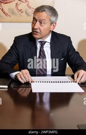 Brussels, Belgium. 05th Mar, 2024. D'Ieteren CEO Francis Deprez pictured during a press conference of automobile distributor D'Ieteren group to present the 2023 year results, Tuesday 05 March 2024 in Brussels. BELGA PHOTO JAMES ARTHUR GEKIERE Credit: Belga News Agency/Alamy Live News Stock Photo