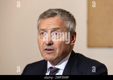 Brussels, Belgium. 05th Mar, 2024. D'Ieteren CEO Francis Deprez pictured during a press conference of automobile distributor D'Ieteren group to present the 2023 year results, Tuesday 05 March 2024 in Brussels. BELGA PHOTO JAMES ARTHUR GEKIERE Credit: Belga News Agency/Alamy Live News Stock Photo