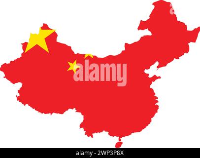 China Flag in China Map, China Map with Flag, Country Map, China with Flag, Nation Flag Stock Vector