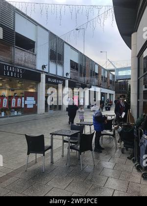 People outside Greggs restaurant in Pescod Square shopping centre. Boston Lincolnshire Stock Photo