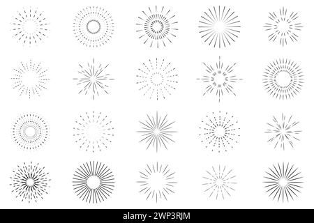 Fireworks set. Hand drawn Fireworks. Vector illustration. Stock image. EPS 10. Stock Vector