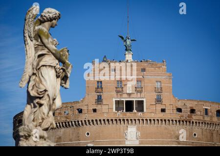 Statue of Angels on the bridge near Castle of Saint Angel in Rome Stock Photo