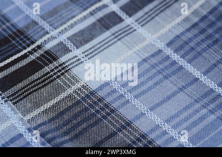 Fabric, texture checkered blue background closeup Stock Photo