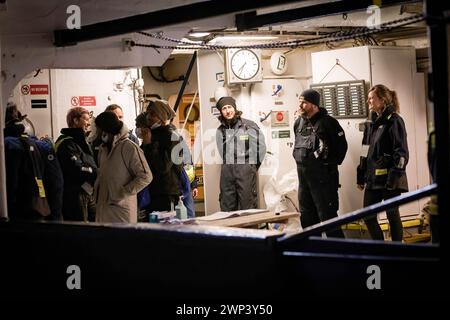 Crotone, Italy. 04th Mar, 2024. A migrant seen on board. The rescue ...