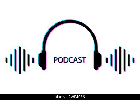 black broadcast headphones. Vector illustration. Stock image. EPS 10. Stock Vector