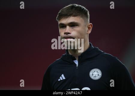 Leicester City's Callum Doyle during the Sky Bet Championship match between Sunderland and Leicester City at the Stadium Of Light, Sunderland on Tuesday 5th March 2024. (Photo: Michael Driver | MI News) Credit: MI News & Sport /Alamy Live News Stock Photo
