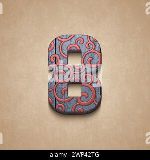 set of decorated wooden numbers, 3d rendering Stock Photo