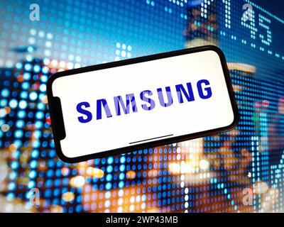 Poland. 3rd Jan, 2024. In this photo illustration, the Samsung Group company logo is seen displayed on a smartphone screen. (Credit Image: © Piotr Swat/SOPA Images via ZUMA Press Wire) EDITORIAL USAGE ONLY! Not for Commercial USAGE! Stock Photo