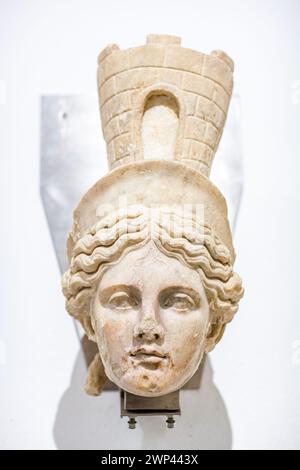 Ancient Roman marble sculpture of Tyche displayed at Sevilles museum. Stock Photo