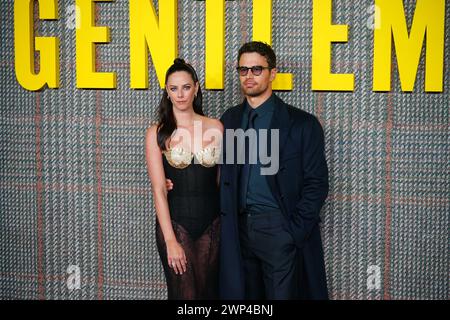 Kaya Scodelario and Theo James attending the premiere of Netflix series The Gentlemen at the Theatre Royal Drury Lane, London. Picture date: Tuesday March 5, 2024. Stock Photo