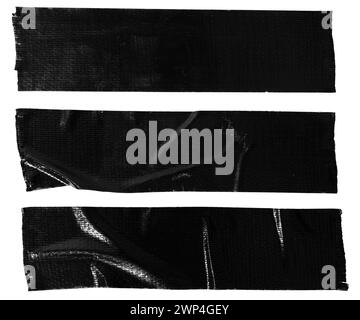 Set of three black duct tape stickers isolated on white background. Template mockup Stock Photo