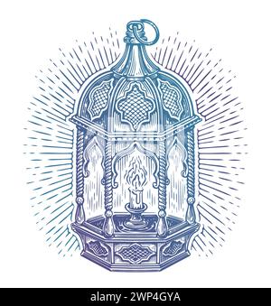 Ramadan lantern. Islamic lamp. Hand drawn sketch vintage vector illustration Stock Vector