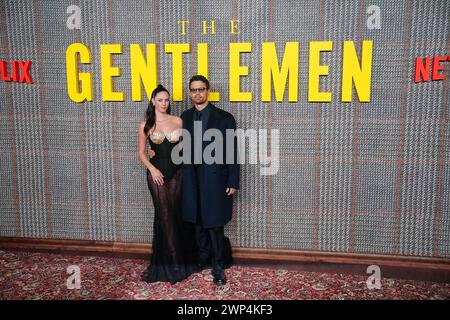 Kaya Scodelario and Theo James attending the premiere of Netflix series The Gentlemen at the Theatre Royal Drury Lane, London. Picture date: Tuesday March 5, 2024. Stock Photo