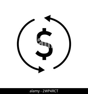 Vector black line icon update forecast for dollar isolated on white background Stock Vector