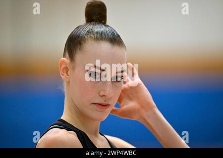World champion Darja Varfolomeev (GER), portrait, rhythmic gymnastics, RSG, Schmiden International 2024, Fellbach, Baden-Wuerttemberg, Germany Stock Photo
