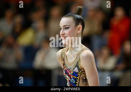 World champion Darja Varfolomeev (GER), portrait, rhythmic gymnastics, RSG, Schmiden International 2024, Fellbach, Baden-Wuerttemberg, Germany Stock Photo