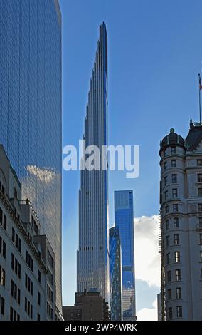 Lean skyscrapers 111 West, Central Park Tower, 520 Park Avenue, Midtown Manhattan, New York City, New York, USA Stock Photo