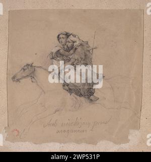 Arab from women Running on horseback from a hurricane; Verso: Two angels; Chlebowski, Stanis AW (1835-1884); around 1870 (1873-00-00-1876-00-00);Arabs, Olszyński, Andrzej, Olszyński, Andrzej - collection, orient, angels (iconogr.), Riders, orientalism, couples, genre scenes, purchase (provenance) Stock Photo