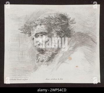 Stefano della Bella's etching portrays a bearded elderly man wearing a laurel wreath, viewed in left profile. This work is part of his 'Principia del Disen' series, dated circa 1643. Stock Photo