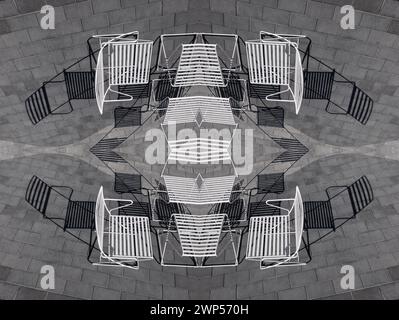Black and White Fractal Abstract of Patio Chairs and Shadows Stock Photo