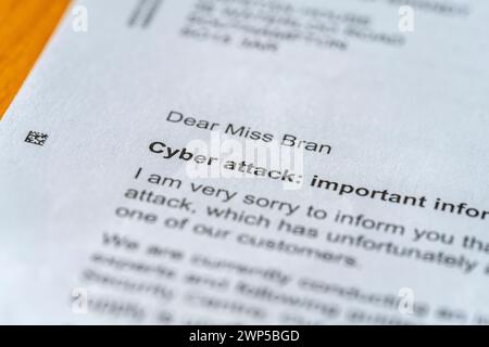 A letter providing information to a client regarding a  recent cyber attack, England, UK Stock Photo