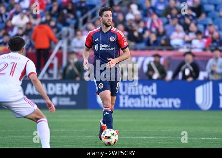 Foxborough Massachusetts, USA. 3rd Mar, 2024. Massachusetts, USA; New England Revolution midfielder Matt Polster (8) controls the ball against the Toronto FC during the second half in Foxborough Massachusetts. Mandatory credit Eric Canha/CSM/Alamy Live News Stock Photo