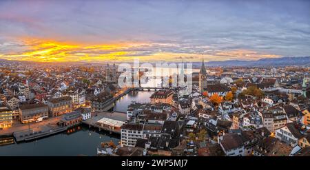 Zurich, Switzerland old town skyline over the Limmat River on an autumn morning. Stock Photo