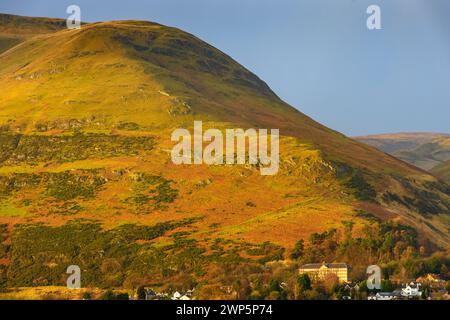 The Ochil Hills from the Woods caravan site, near Alva, Clackmannanshire, Scotland, UK Stock Photo