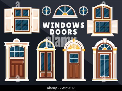 House Architecture Vector Illustration with Doors and Windows Various Shapes, Colors and Sizes in Flat Cartoon Background Stock Vector