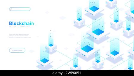 Blockchain white poster vector Stock Vector