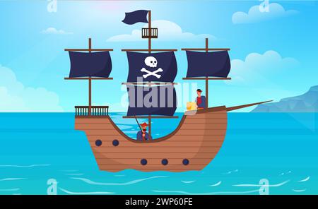 Pirates at sea vector Stock Vector