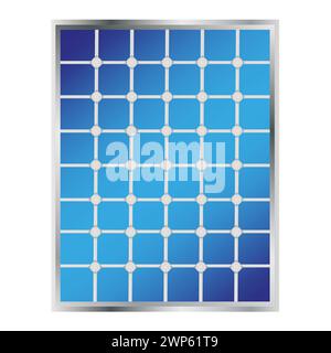 Graphic image of a solar panel with a blue photovoltaic array and silver frame, symbolizing renewable energy. Vector illustration. EPS 10. Stock Vector