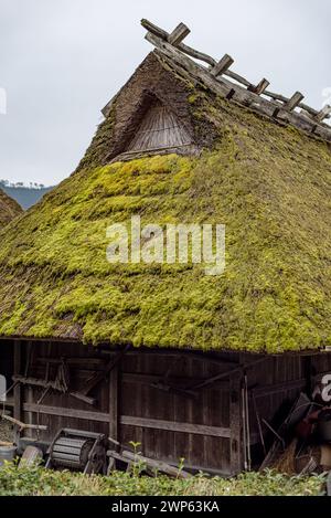 Traditional thatched roof houses of Miyama village in Kyoto Prefecture in Japan, made using kayabuki grass roofing technique, a UNESCO Intangible Cult Stock Photo